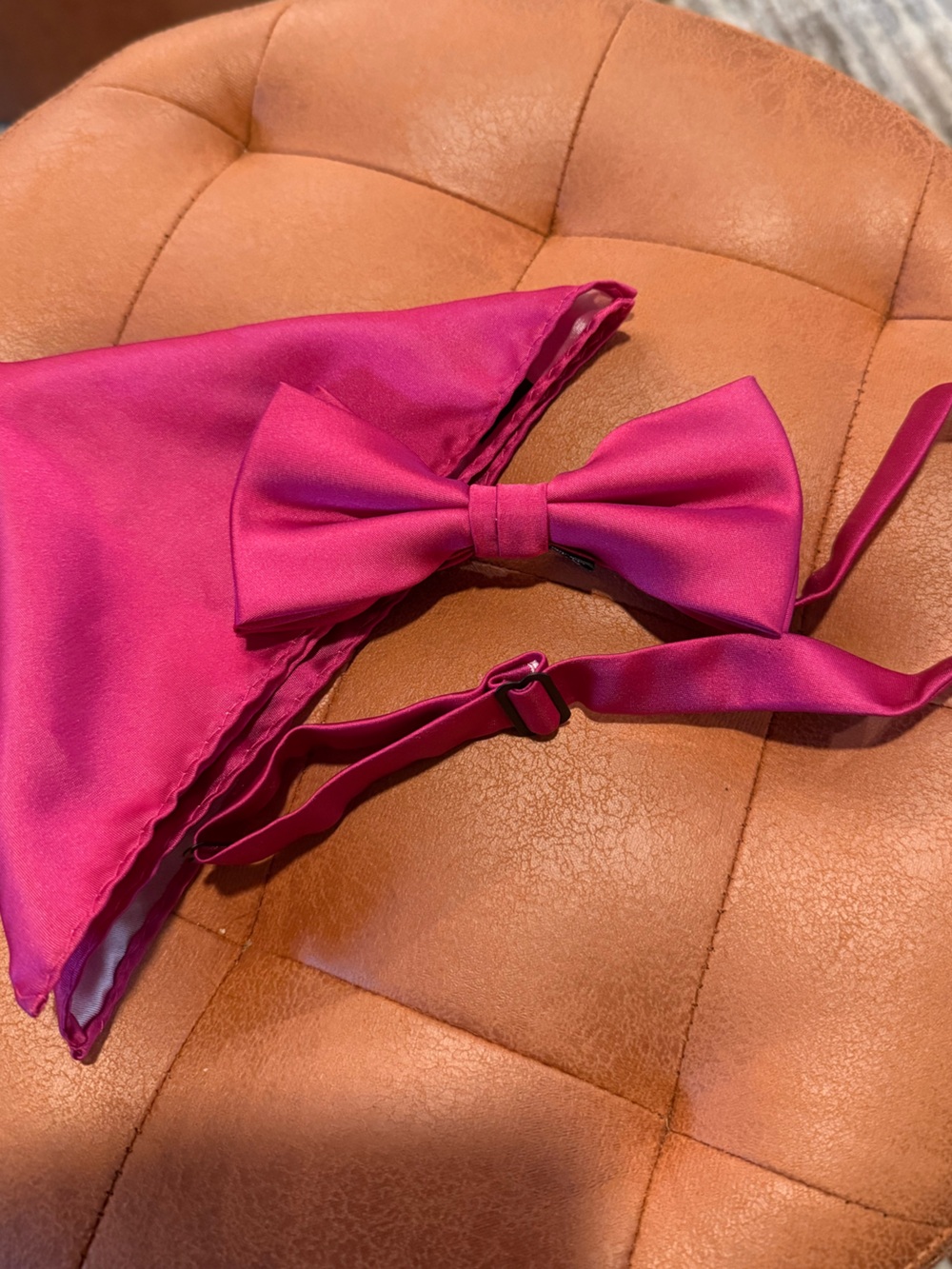 Fuchsia Satin Adjustable Bow Tie and Pocket Square Set